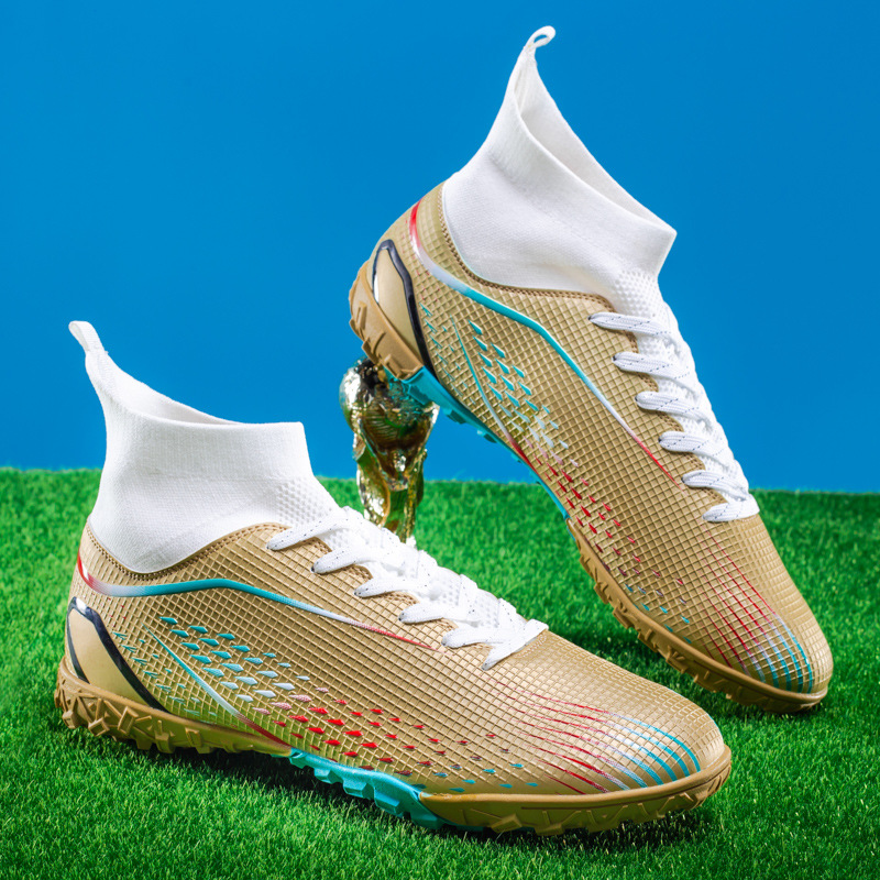 Cross-border World Cup High Top Soccer Boots Boys and Girls TF Broken Nails AG Spike Adult Artificial Grass Training Sneakers