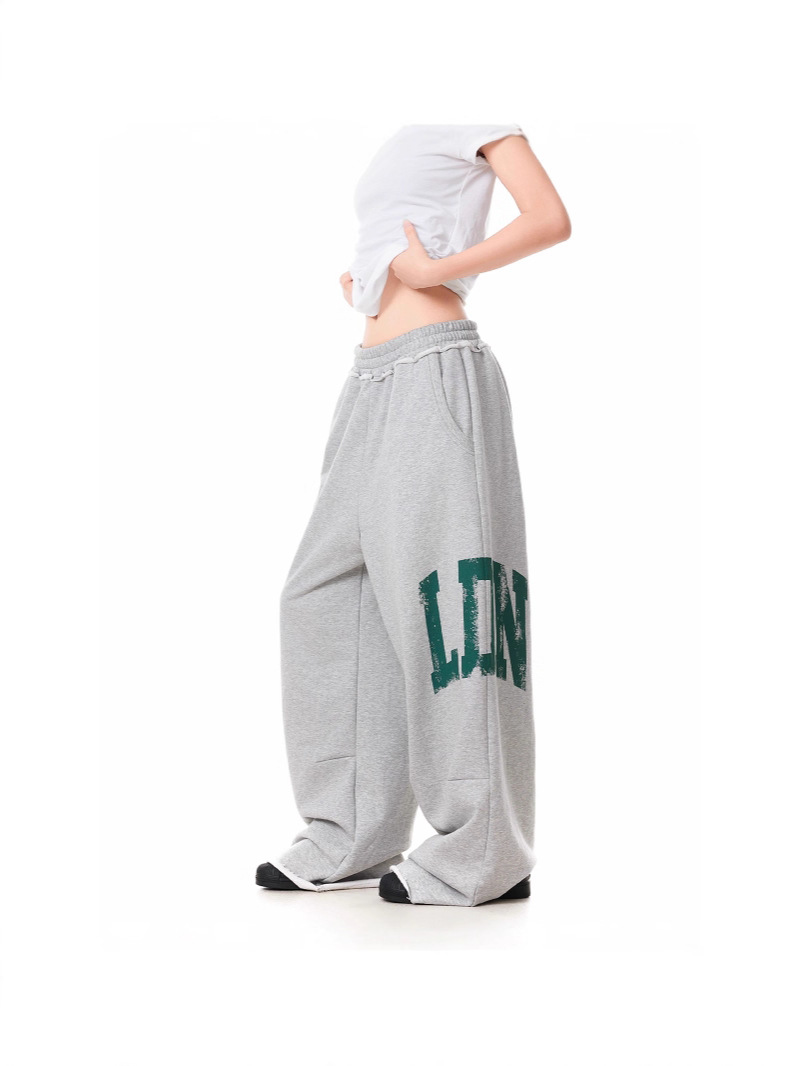 American summer retro letter print sweatpants for men and women, loose straight leg, wide-leg floor-length versatile long pants, hot girl