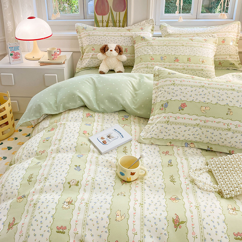Simple Thickened Sanding Bed Four-piece Set Small Fresh Student Dormitory Bed Sheet Three-piece Set Children's Cartoon Quilt Set