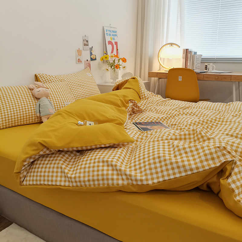 Picture of New Japanese Bed Solid Color Double Quilt Cover Sheet Four-piece Student Dormitory Three-piece Household Quilt Cover Wholesale