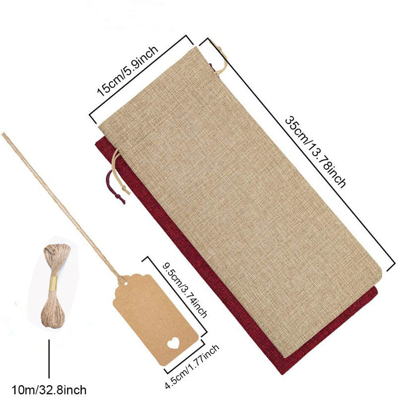 Picture of Burlap Red Wine Bags 12 Sets Burlap Wine Bag Tags Linen Red Wine Wine Packaging Drawstring Flap Pocket Pantss in Stock