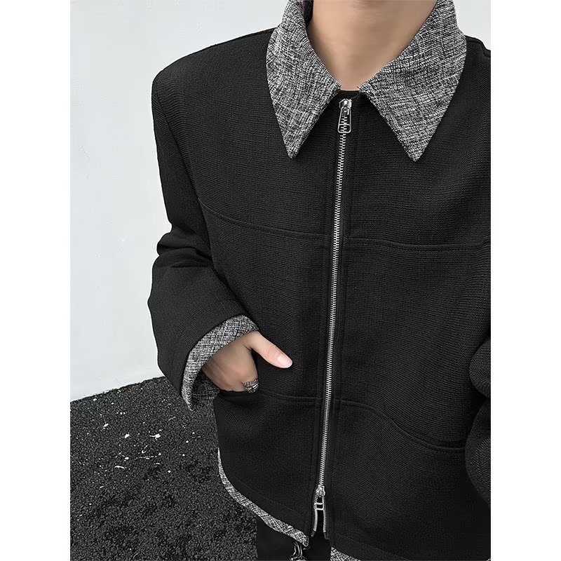 Picture of Trendy Zipper American Style Street Lapel Casual Short Wide Autumn and Winter Jacket Trendy Standard regular Teen regular