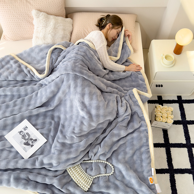 Picture of Amazon Cross-Border Warm Blanket Winter Thickened Blanket Office Milk Velvet Blanket Flannel Solid Color Rabbit Plush Blanket