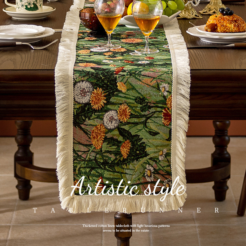 Cross-border retro table flag placemat oil painting sense jacquard bed end towel homestay bucket cabinet decoration long cloth generation wholesale