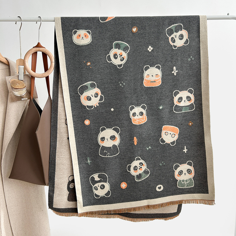 Picture of Cartoon Cute Cat Double-Sided Double-Wearing Imitation Cashmere Women's Winter Thickened Warm Neck Shawl Student Soft