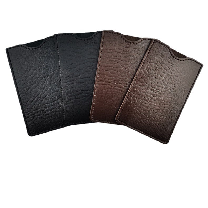 Picture of Source manufacturers thick card sleeve PU flat leather sleeve wooden comb sleeve black brown card sleeve pu leather logo