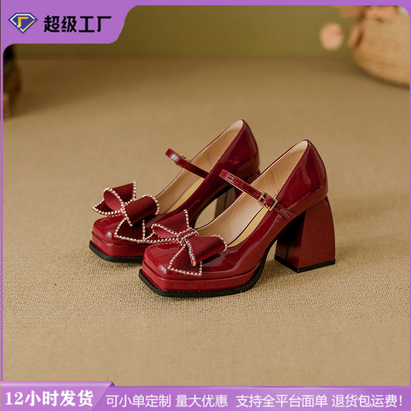 Mary Jane High Heels Women's Lace Bow Shoes 2025 Spring New Arrival Shallow Women's Shoes for Small Height