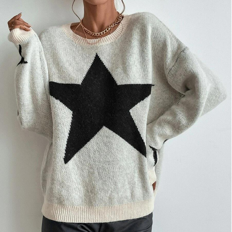 Picture of 2025 Autumn/Winter New Cross-Border Women's Pullover Sweater Round Neck Ribbed Elegant and Unique Knitted Sweater Jacket for Women