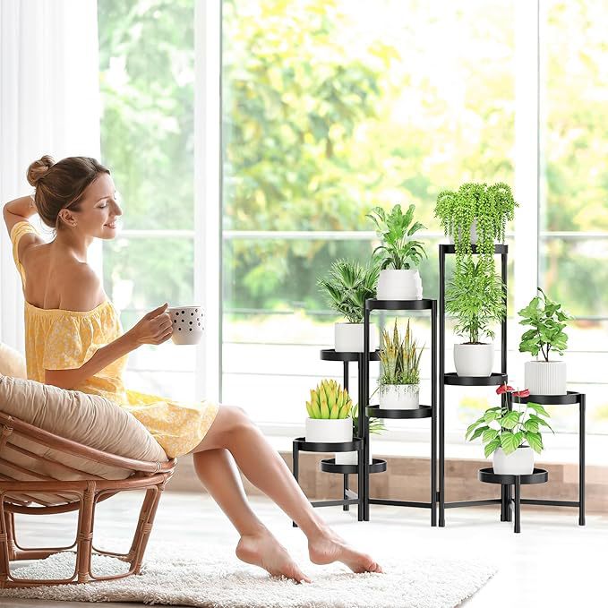 Nordic Cross-border Multi-layer Heavy-duty Floor Storage Rack Indoor and Outdoor Wrought Iron Assembled Flower Rack Green Flower Pot Rack 9 Layers