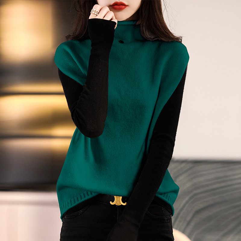 Picture of Real Shot Vest Women's Autumn and Winter New Sleeveless Top High Collar Button Loose Slimming Wool Knitted Waistcoat