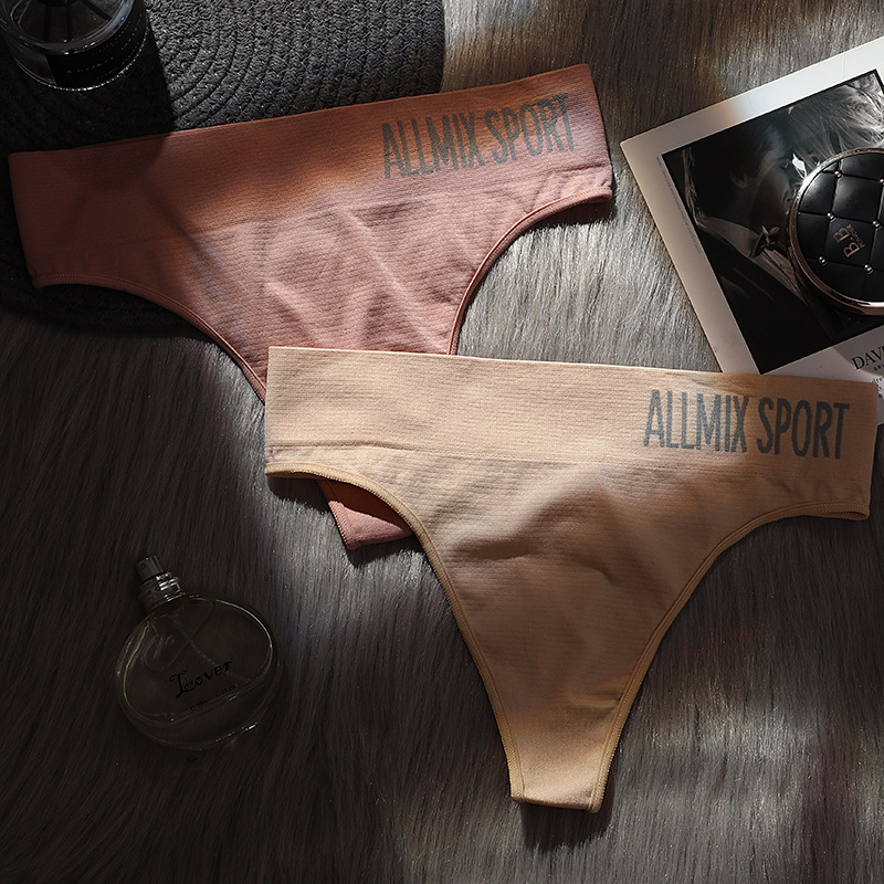 Picture of Foreign Trade European and American Women's Underwear Sexy Seamless Sports Fitness Letter Wide Waist Middle Waist Seamless Briefs Thong