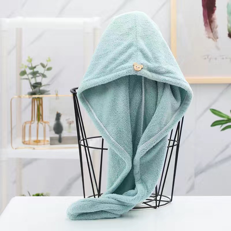 Picture of Dry Hair Cap Thickeneded High-Density Coral Velvet Girls' Absorbent Shower Cap with Edge Dry Hair Towel Quick-Drying Autumn and Winter Turban