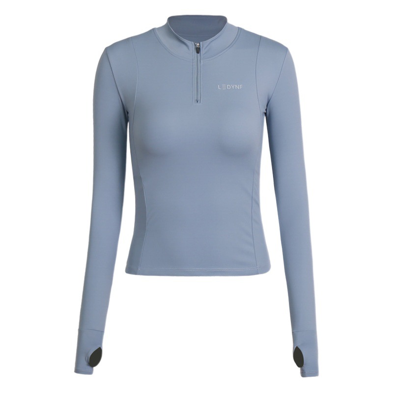Fitness Tops for Women 2023 New Style with Chest Pad Half-Zip Running Training Sports Long-Sleeved Slimming Look Yoga Clothes