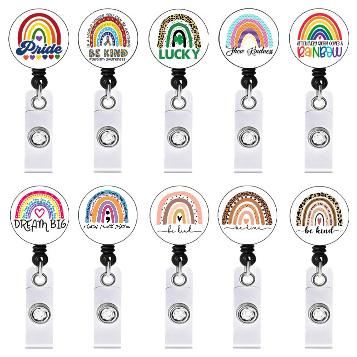 Picture of Rainbow Mental Health Retractable Alligator Clip Easy Pull Buckle Nurse Decoration Badge Reel ID Card Holder