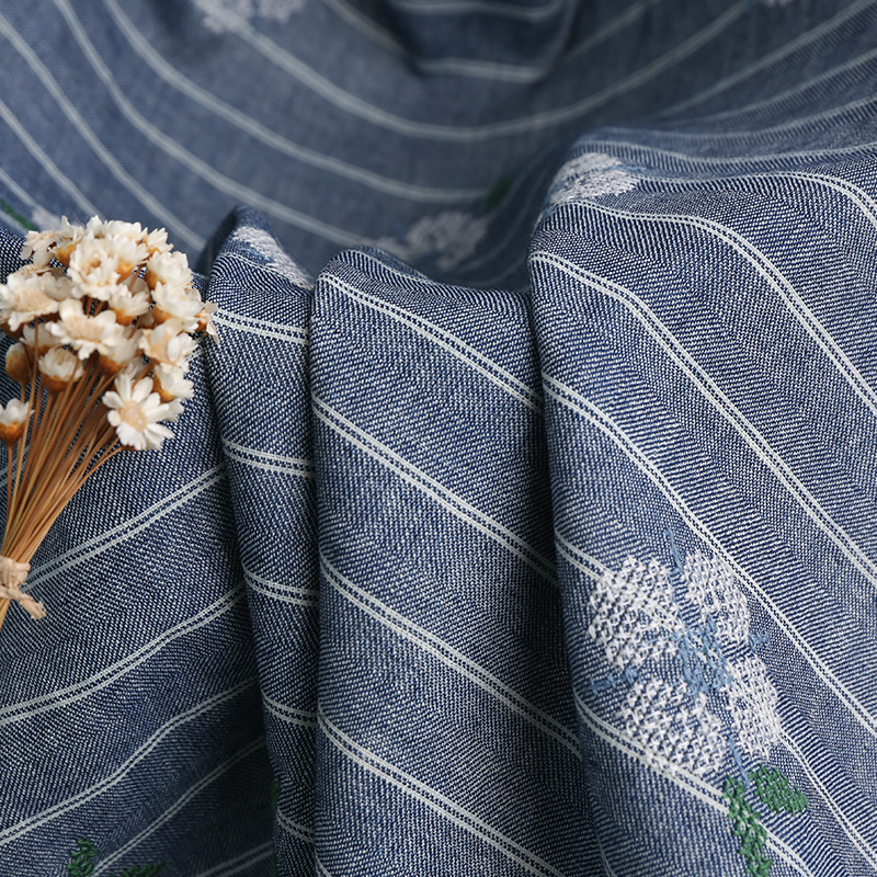 Picture of Denim Yarn-dyed Fabric Rose Flower Embroidered Fabric Jumpsuit Jacket Fabric