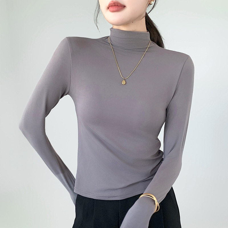 Picture of H528 Half-high Collar Mask Shirt Women's Inner Wear Autumn and Winter Sanding Base Shirt Slim-fit Warm Outer Wear Long-sleeved T-shirt Top