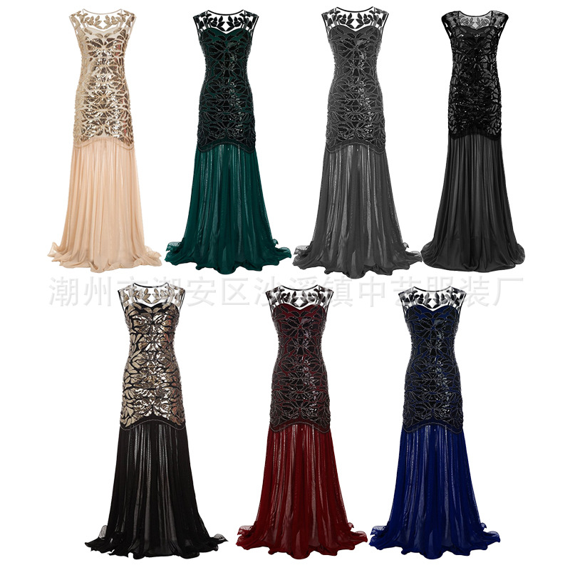 1920 Cross-Border Women's Clothing Amazon Aliexpress Plus Size Prom Dress Retro Sequin Banquet Long Dress