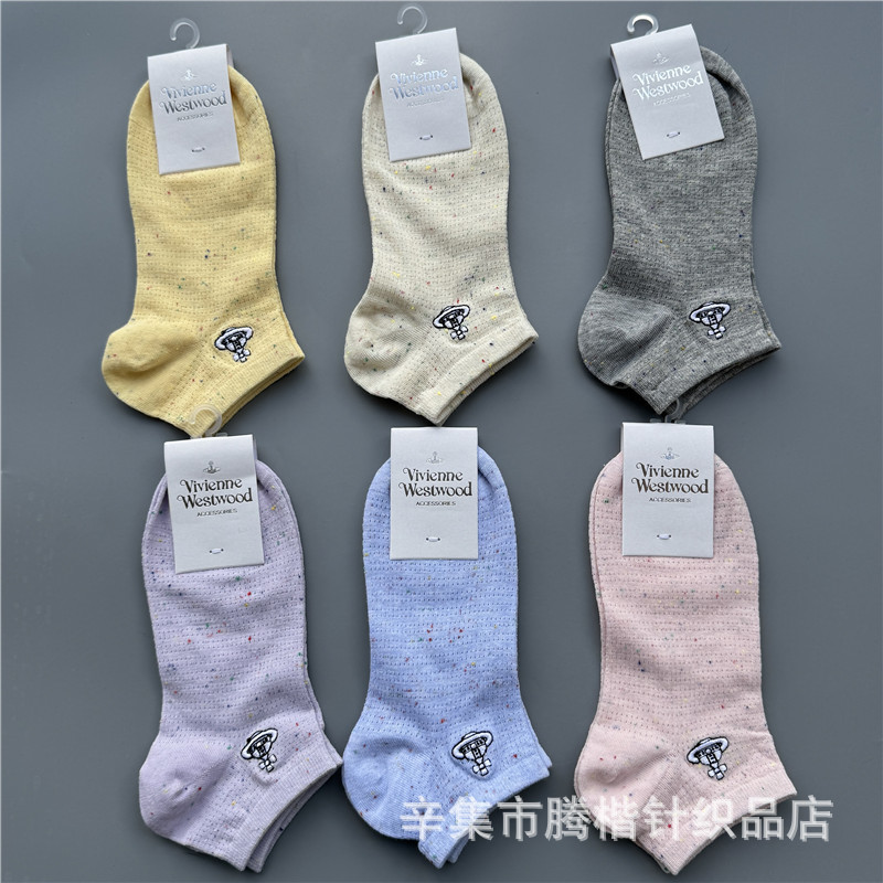 New Product Empress Saturn Embroidered Dot Yarn Colorful Casual Women's Socks Summer Thin Cotton Mesh Breathable Boat Socks