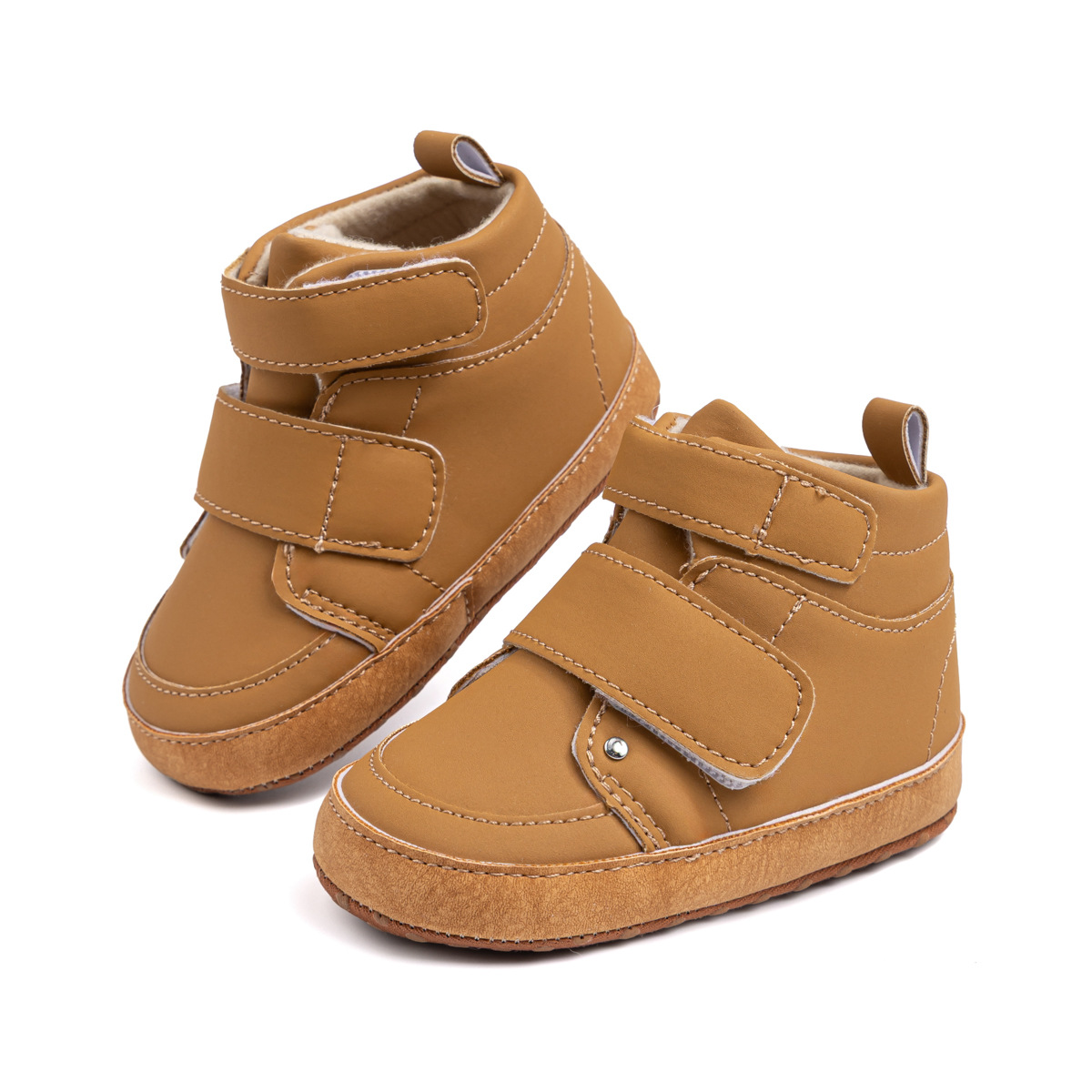 2025 New Baby Boys Casual Shoes High Top Pu Velcro Baby Shoes Cotton Shoes Amazon Wholesale Baby Shoes