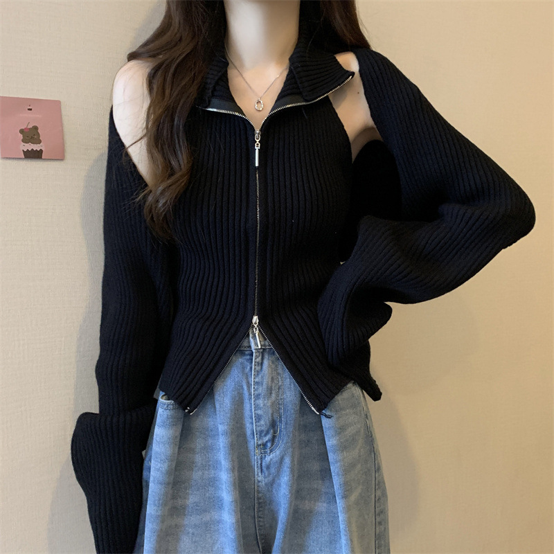 Picture of Elegant new hot girl outfit, knit cardigan, vested jacket for women, autumn slimming fitted stylish vest two-piece set