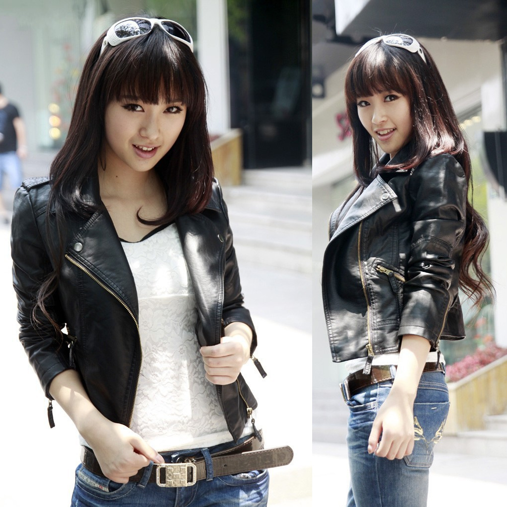 Cross-border New Korean Style Lapel Women's PU Leather plus size Motorcycle Women's Leather Jacket Coat