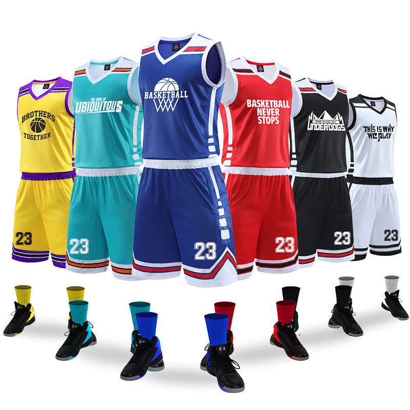 Summer Children's Basketball Uniform Suit Men's Quick-Drying Breathable Training Sports Jersey Adult Team Uniform Printed Number Picture Jersey