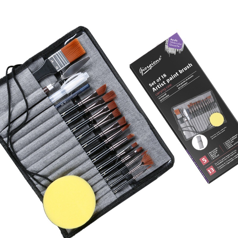 Jorgione multi-purpose nylon wool watercolor brush 18-piece cross-border acrylic brush canvas painting bag painting material