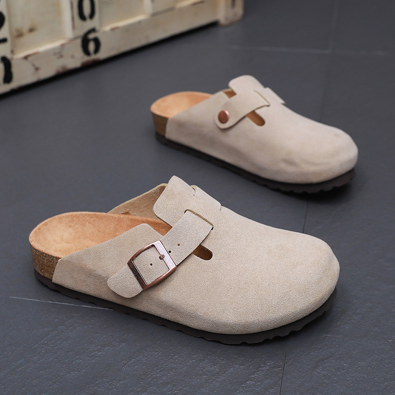 Picture of Birkenstock cork cowhide slippers increase height flat soles 2025 spring and autumn one-foot pedals women's half slippers are comfortable to wear outside