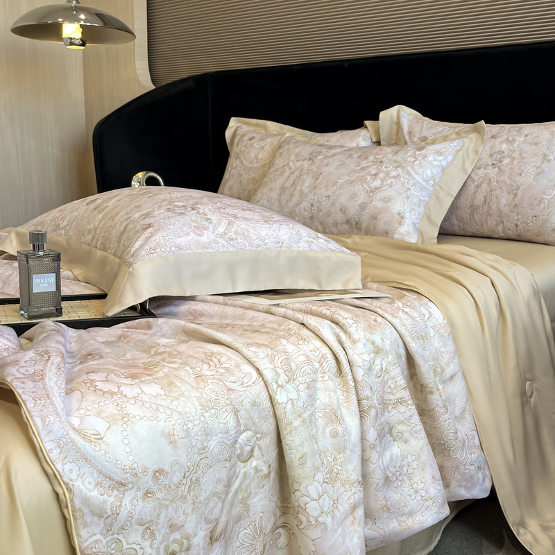 Picture of Class A Lyocell Fiber Printed Summer Cool Quilt Four-piece Set Summer Cool Air-conditioning Quilt Ice Silk Thin Quilt Machine Washable