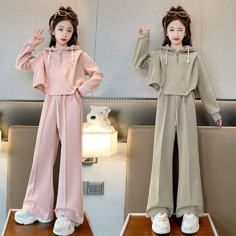 Girls' suit Spring and Autumn Sweatshirt Girls' Stylish Straight Leg Wide Leg Pants Children's Autumn Korean Fan Two-piece Set