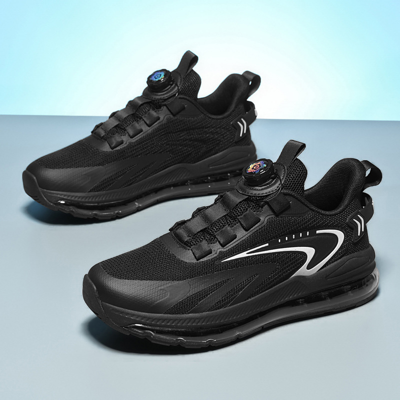 Men's Shoes Summer Full Palm Air Cushion Shock Absorption Rotating Button Lace-Free Teenager Mesh Breathable sneaker Men