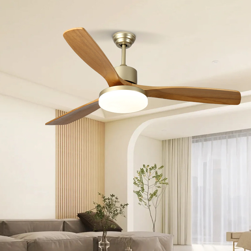 Picture of Log wind ceiling fan lamp dining room living room fan lamp intelligent voice bedroom ceiling fan big wind fan chandelier