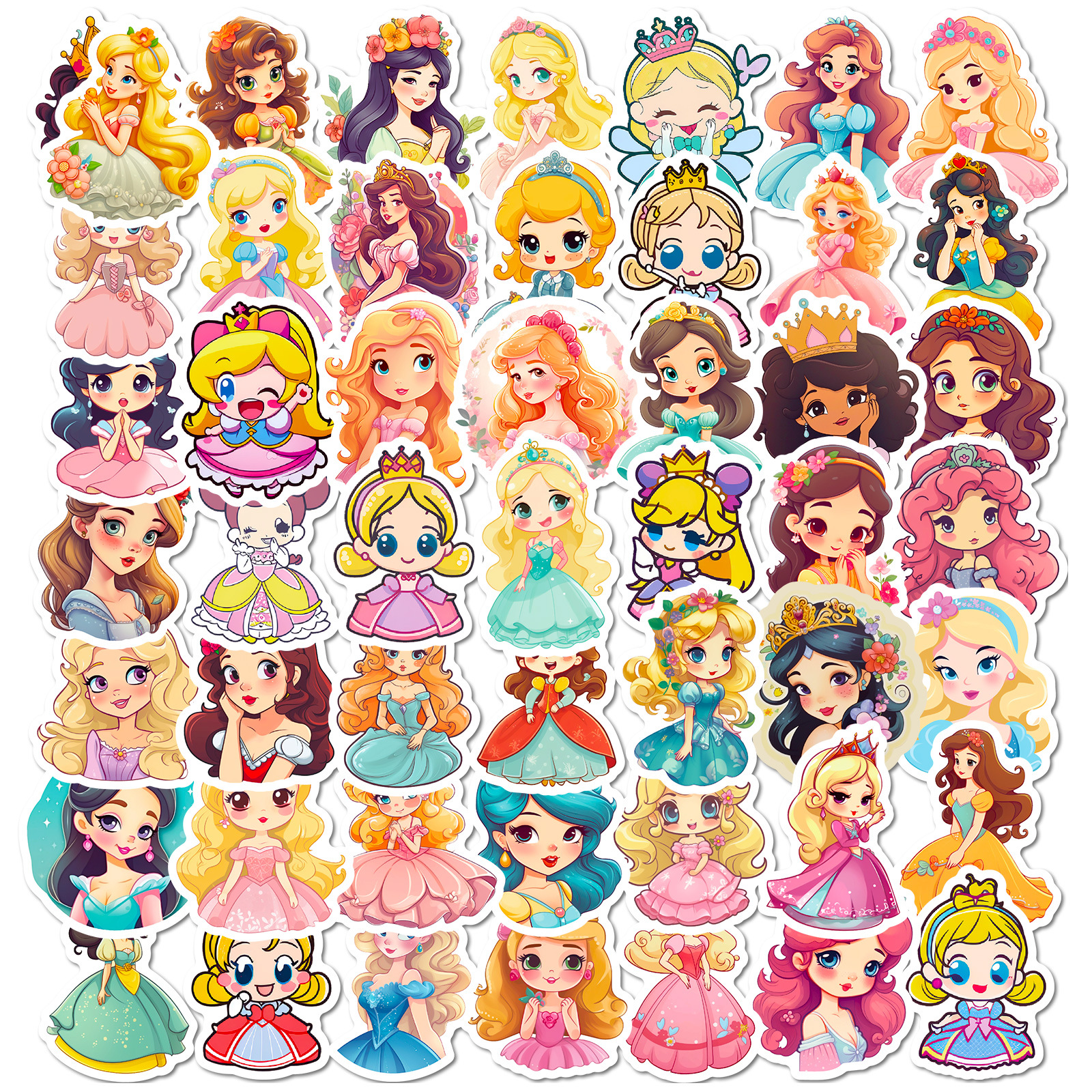50 sheets Cartoon Skirt Girl Princess Stickers Kindergarten Kids Toy Graffiti Girl Beautiful Princess Sticker