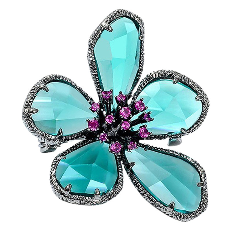 Vintage Corsage Fashion Trendy Crystal Flower Brooch Women's European and American Pin Buckle Decoration Creative All-match Elegant Accessories
