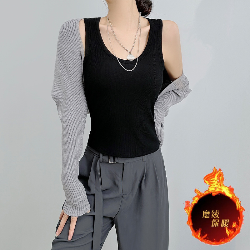 Picture of Warm Vest with Chest Pad and Velvet for Women, Brushed, Can Be Worn Outside, Close-Fitting Bottoming, Large Size Round Neck, Autumn and Winter Heating Vest