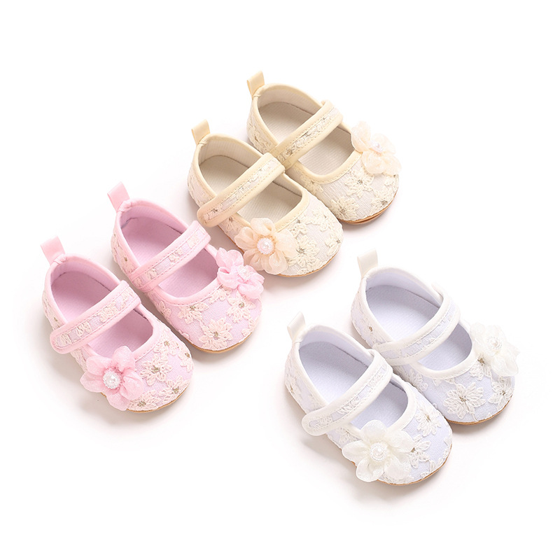 Cute Flower Decorative 0-1 Year Old Baby Princess Shoes Soft Rubber Sole Non-Slip Baby Flat Shoes