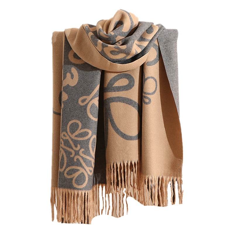 Scarf Women's New Korean Style Student Winter Warm Neck Scarf Thickeneded Long Tassel Double-Sided Imitation Cashmere Shawl
