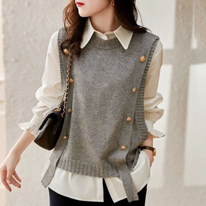 Casual fashion knitted vest 2023 spring and autumn Western style elegant slimming age-reducing knitted vest top fashion sweater