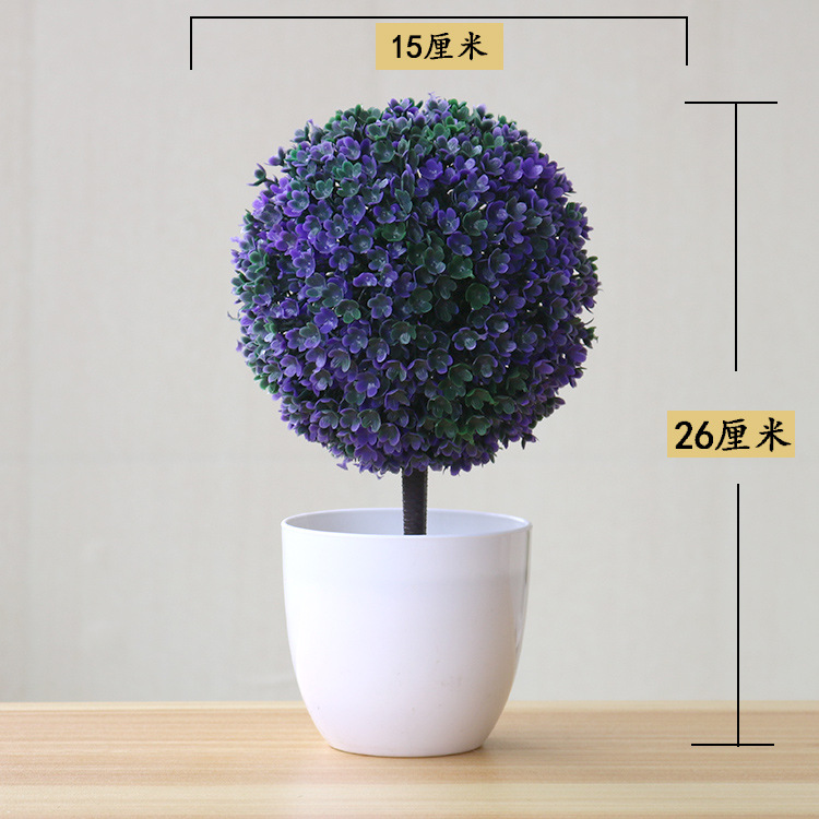 Picture of Sakura Snowball Simulated Plant Potted Grass Ball Bonsai Small Tree Home Decoration Flower Ornament Creative Mini Small Round Ball