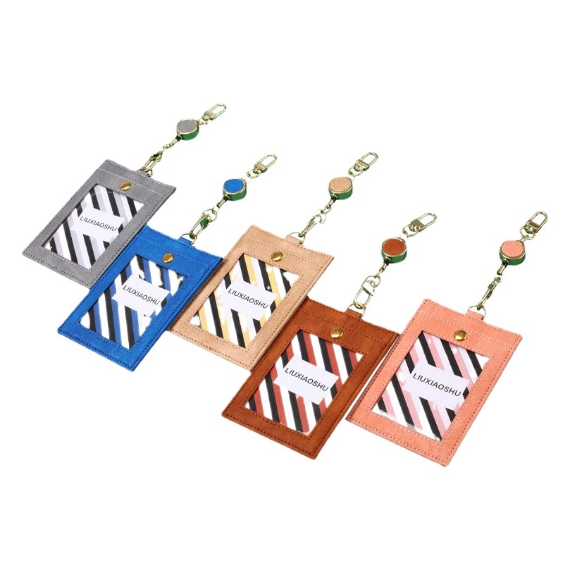 High-end Gift Card Holder Zipper Card Holder PU Leather Lanyard Metal Easy Pull Buckle Job Card Student Bus Access Card Chest Card