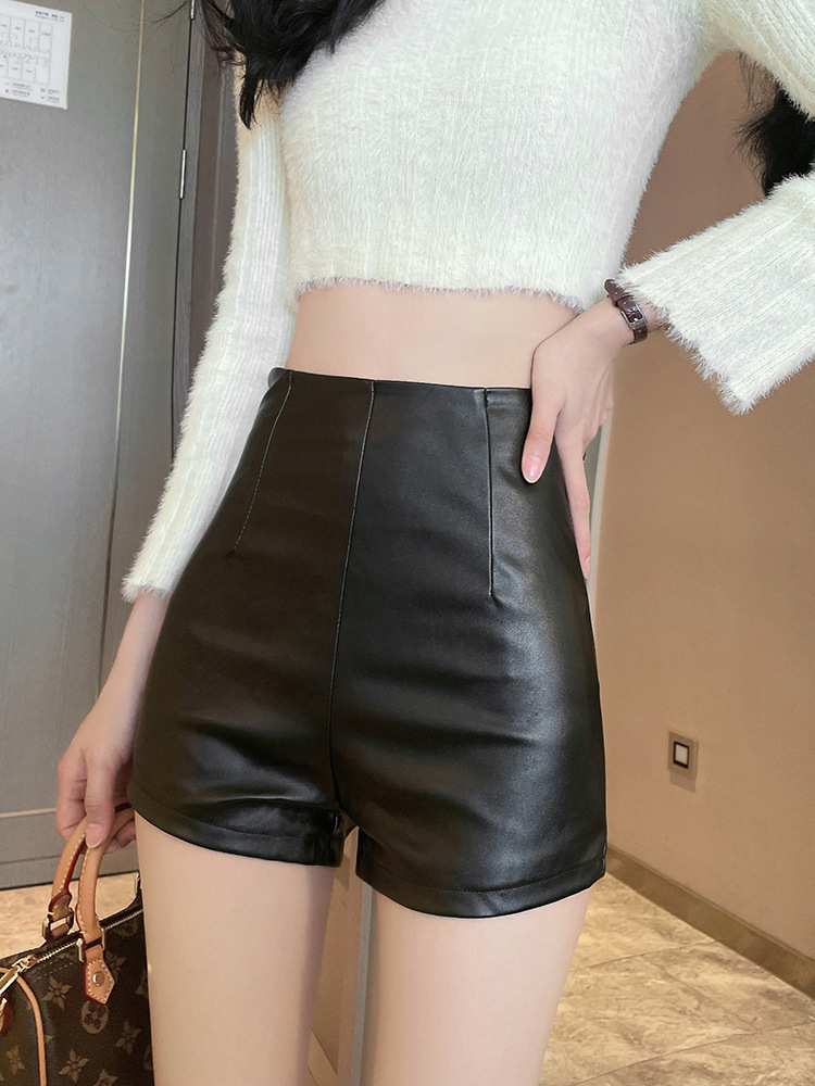 Picture of 2024 new women's leather shorts high waist slimming PU leather sheath tight ultra short sexy hot pants all-match bottoming boot pants