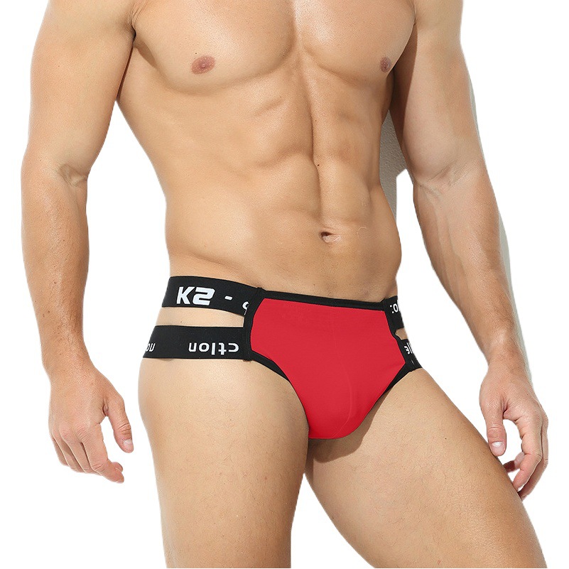 European and American Plus Size Men's Underwear Low Waist Sexy Thong Solid Color Letter Trendy Hip Temptation Double Dongs for Men