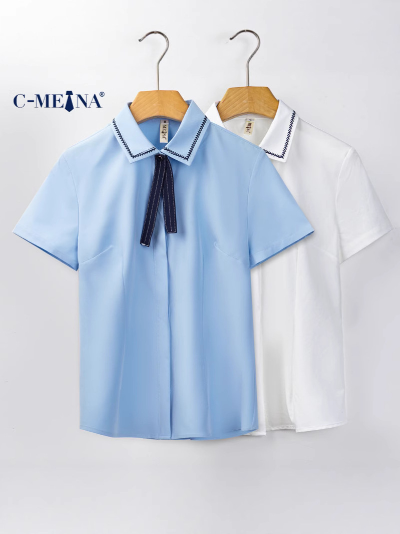 Picture of Summer New White Women's Short-Sleeved Chiffon Blouse, Elegant and Slim-Fit for Commuting, Fashionable and Stylish