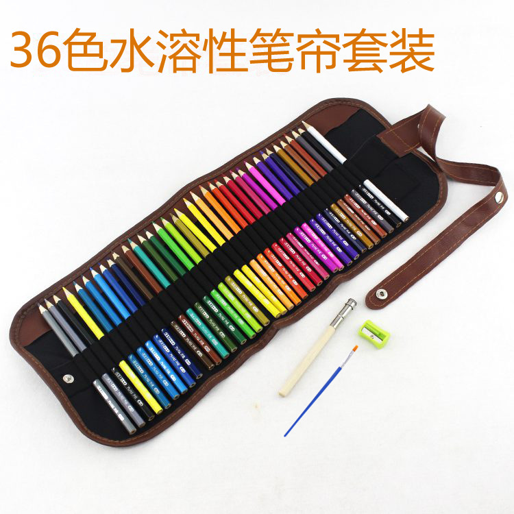 Picture of Cross-border wholesale color pencil 72 color 48 color 36 color roll pen curtain set art hand-painted brush water-soluble color lead
