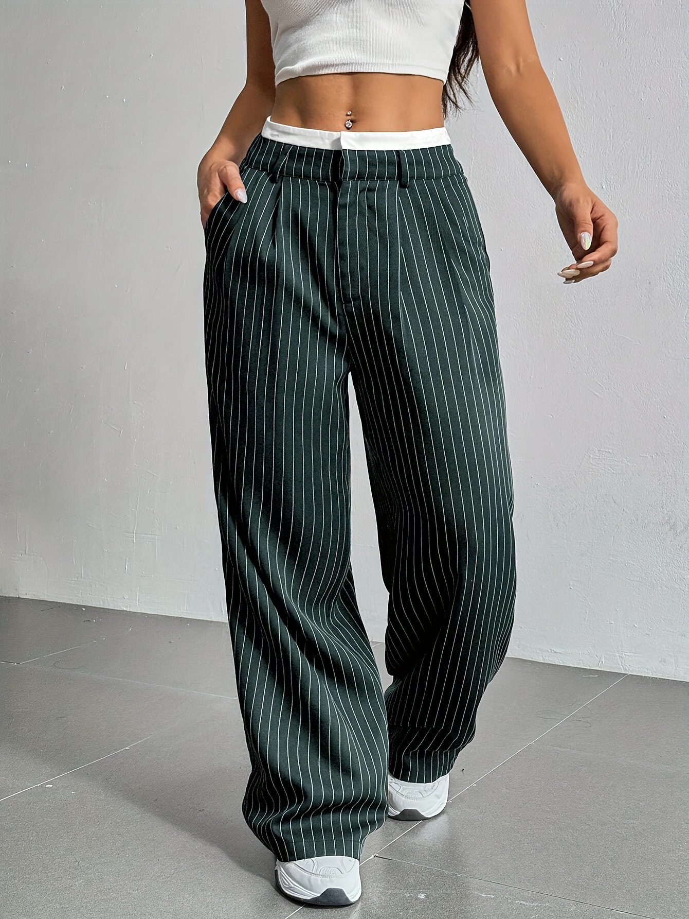 Picture of 2025 Women's Trousers Spring and Summer New Cross-Border Casual Trousers Drapedy Straight Suit Trousers High Waist Stitching Simple
