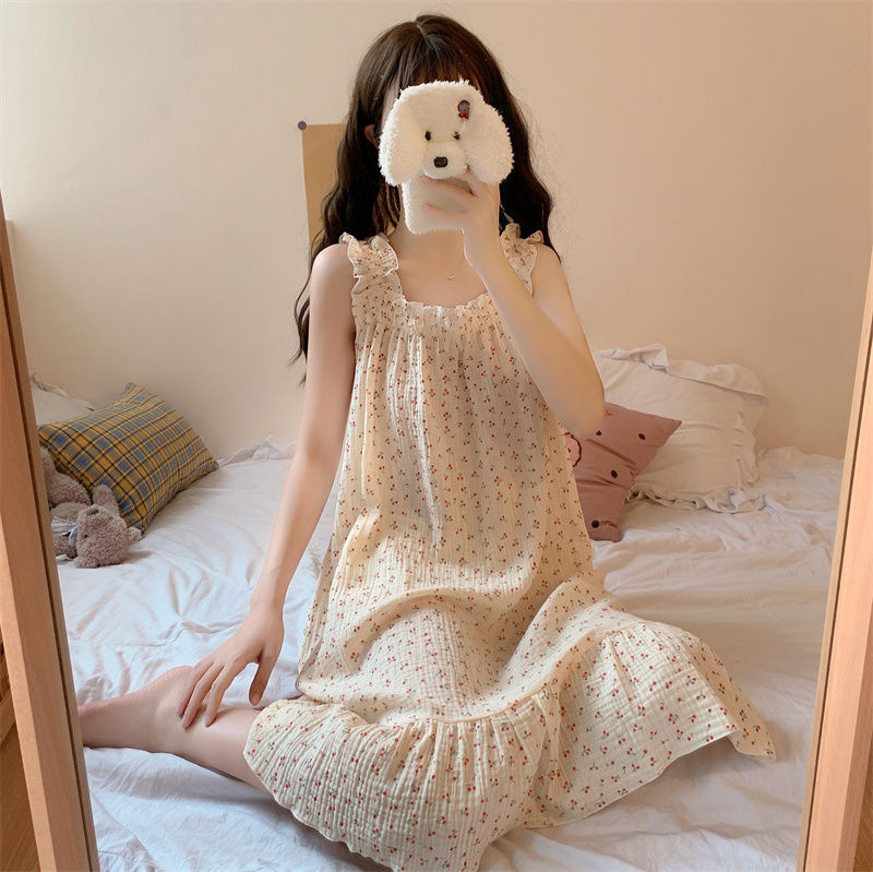 Picture of Cute Outer Wear French Slip Skirt Pure Desire nis Style Pajamas Women's Summer Thin Sweet Loose Home Dress Nightgown