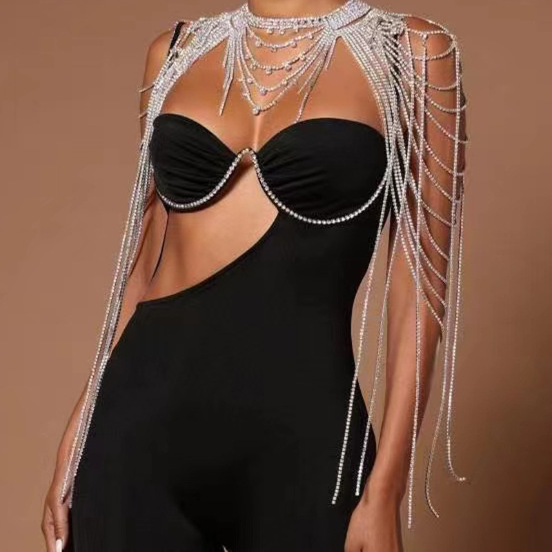 Europe and the United States cross-border hot rhinestone body chain sexy trend multi-layer tassel shoulder chain banquet temperament full diamond accessories