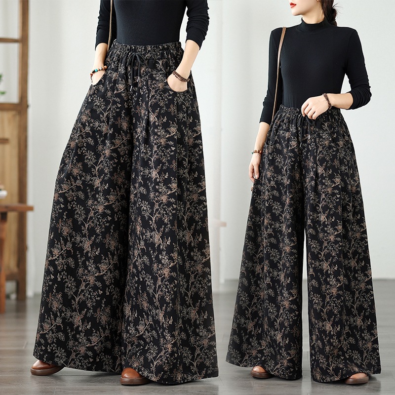 On-site photos of plus-size denim wide-leg pants, new printed elastic fit, loose fit, slimming casual versatile straight-leg wide-leg denim pants