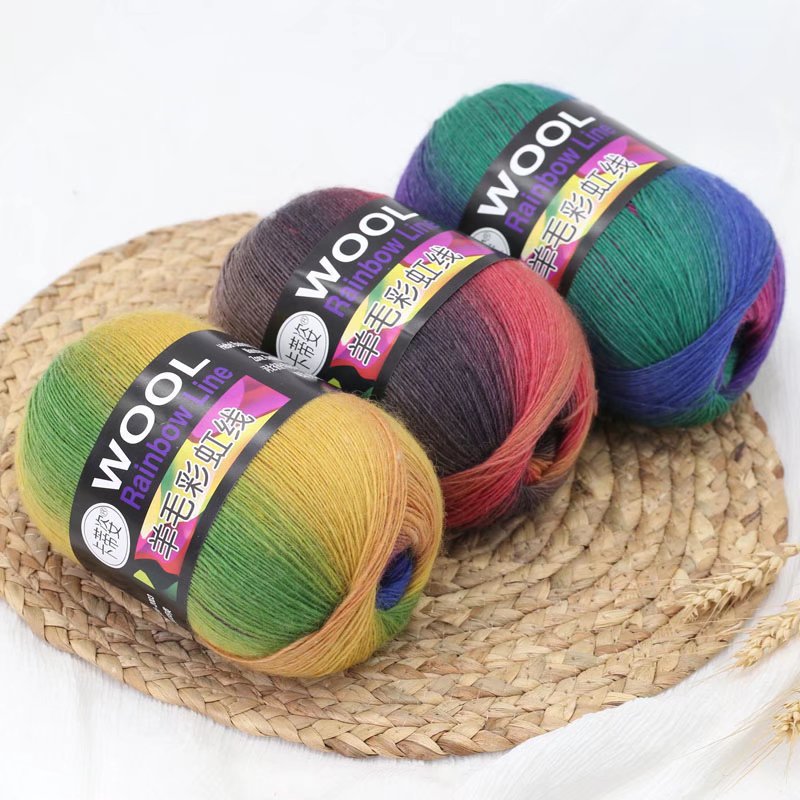 Color segment dyed wool thread gradient rainbow thread hand woven diy shawl thread crochet material bag wool ball