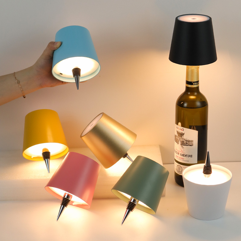 Cross-border led creative wine headlamp embedded clean bar restaurant removable charging RGB dimming decorative wine bottle table lamp